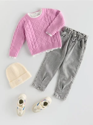 Reserved - Sweter z ozdobym splotem - fioletowy