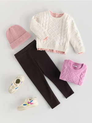 Reserved - Sweter z ozdobym splotem - złamana biel