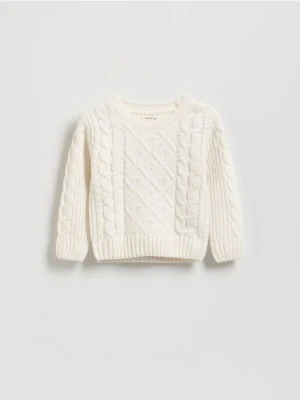 Reserved - Sweter z ozdobym splotem - złamana biel