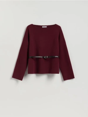 Reserved - Sweter z paskiem - bordowy