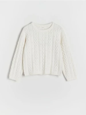 Reserved - Sweter z perełkami - złamana biel