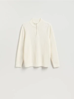 Reserved - Sweter z rozpinaną stójką - biały