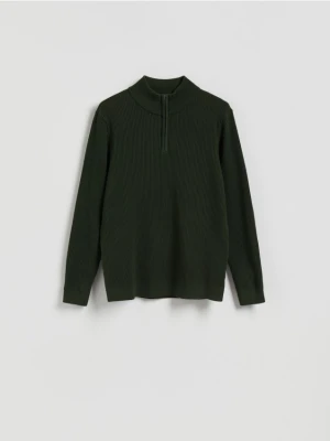 Reserved - Sweter z rozpinaną stójką - ciemnozielony
