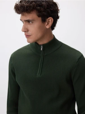 Reserved - Sweter z rozpinaną stójką - ciemnozielony