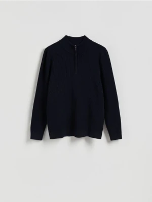 Reserved - Sweter z rozpinaną stójką - granatowy
