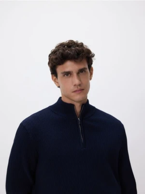 Reserved - Sweter z rozpinaną stójką - granatowy
