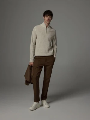 Reserved - Sweter z rozpinanym golfem - beżowy