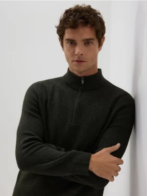 Reserved - Sweter z rozpinanym golfem - ciemnozielony