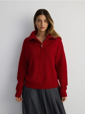 Reserved - Sweter z rozpinanym golfem - czerwony