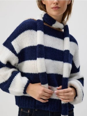 Reserved - Sweter z szalem - granatowy