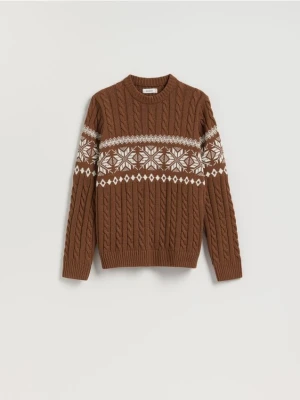 Reserved - Sweter z warkoczowym splotem - brązowy