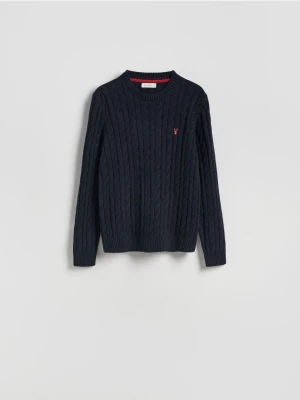 Reserved - Sweter z warkoczowym splotem - granatowy