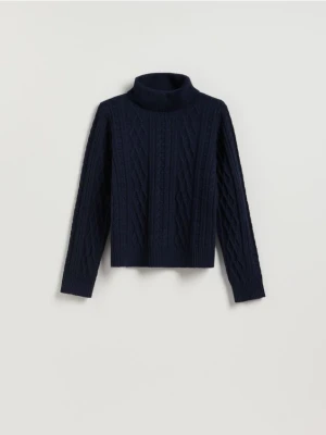Reserved - Sweter z warkoczowym splotem - granatowy