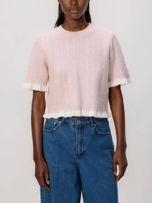Reserved - Sweter z warkoczowym splotem - pastelowy róż