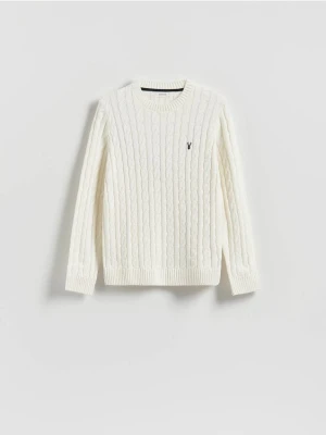 Reserved - Sweter z warkoczowym splotem - złamana biel