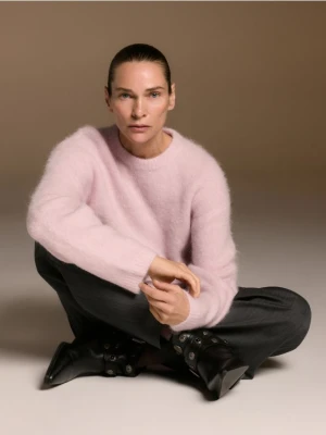 Reserved - Sweter z wełną alpaki - pastelowy róż