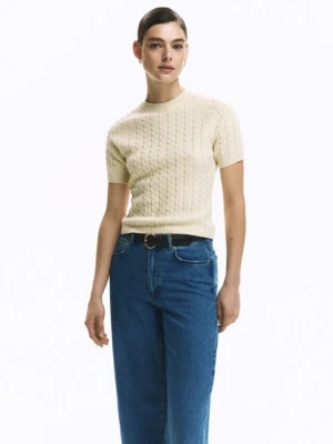 Reserved - Sweter z wełną i dodatkiem kaszmiru - złamana biel