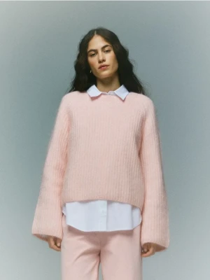 Reserved - Sweter z wełną i moherem - pastelowy róż