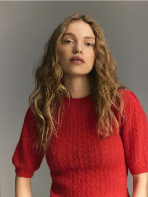 Reserved - Sweter z wełną z alpaki - czerwony