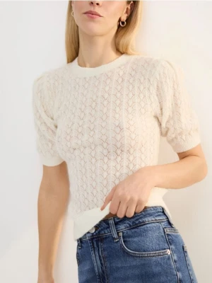 Reserved - Sweter z wełną z alpaki - złamana biel