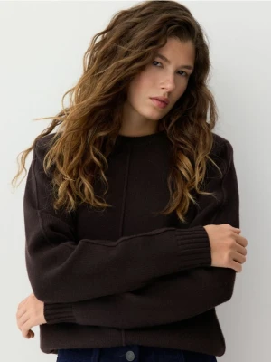 Reserved - Sweter z wełny merino - ciemnobrązowy