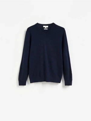 Reserved - Sweter z wełny merino i kaszmiru - granatowy