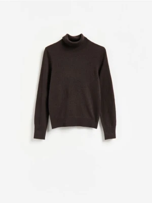 Reserved - Sweter z wełny merino z dodatkiem kaszmiru - ciemnobrązowy