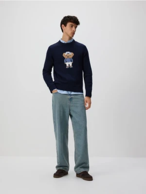 Reserved - Sweter z wyszywanym wzorem - granatowy