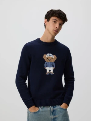 Reserved - Sweter z wyszywanym wzorem - granatowy