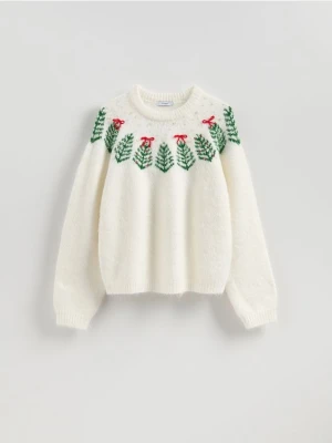 Reserved - Sweter ze świątecznym wzorem - złamana biel