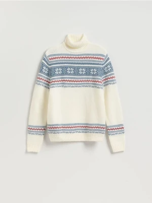 Reserved - Sweter ze świątecznym wzorem - złamana biel