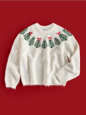 Reserved - Sweter ze świątecznym wzorem - złamana biel