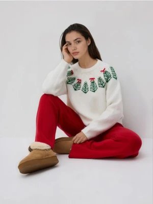 Reserved - Sweter ze świątecznym wzorem - złamana biel