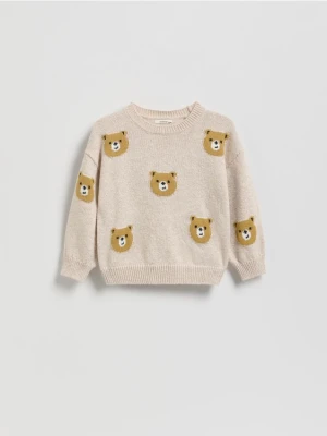 Reserved - Sweter ze wzorem - beżowy