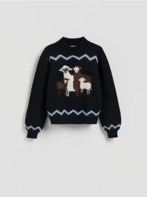 Reserved - Sweter ze wzorem - granatowy