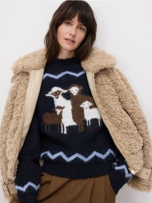 Reserved - Sweter ze wzorem - granatowy