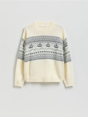 Reserved - Sweter ze wzorem - złamana biel