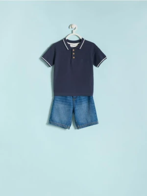 Reserved - Sweterkowy t-shirt polo - granatowy