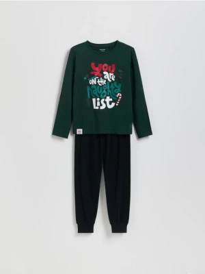 Reserved - Świąteczna piżama z bawełny - ciemnozielony