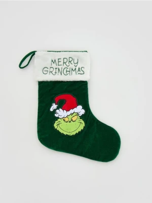 Reserved - Świąteczna skarpeta z aplikacją Grinch - ciemnozielony