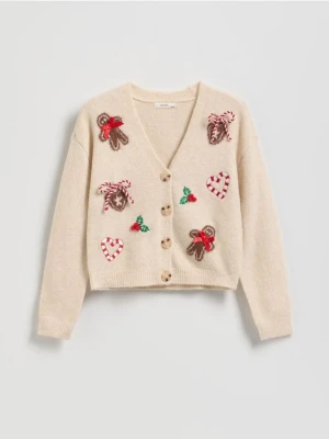 Reserved - Świąteczny kardigan - kremowy