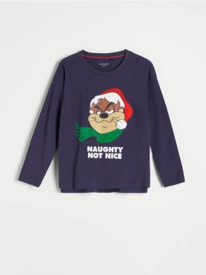 Reserved - Świąteczny longsleeve Diabeł Tasmański - granatowy
