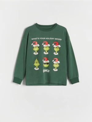 Reserved - Świąteczny longsleeve Grinch - ciemnozielony