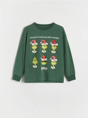 Reserved - Świąteczny longsleeve Grinch - ciemnozielony