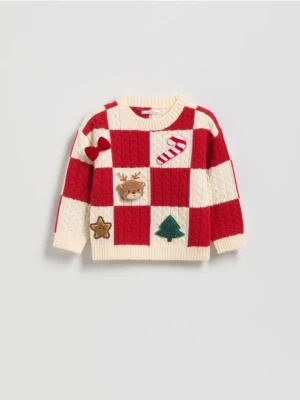 Reserved - Świąteczny sweter z aplikacją - wielobarwny