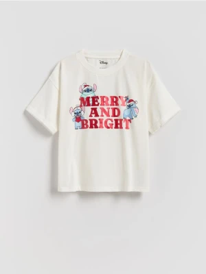 Reserved - Świąteczny t-shirt Lilo i Stitch - złamana biel