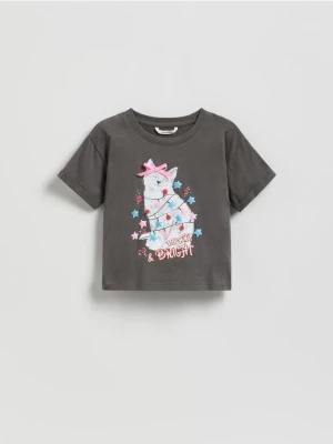Reserved - Świąteczny t-shirt z nadrukiem - ciemnoszary
