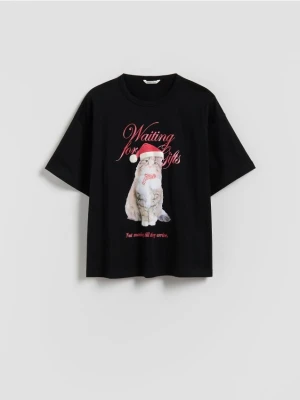Reserved - Świąteczny t-shirt z nadrukiem - czarny