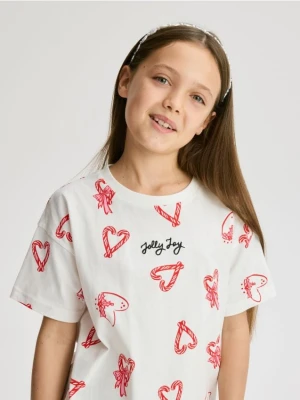 Reserved - Świąteczny t-shirt z nadrukiem - wielobarwny