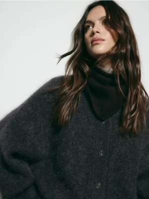 Reserved - Szal z wełną i kaszmirem - ciemnobrązowy